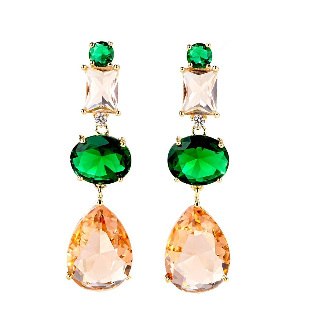 Exquisite Geometric Color Zirconium Drop-shaped Earrings