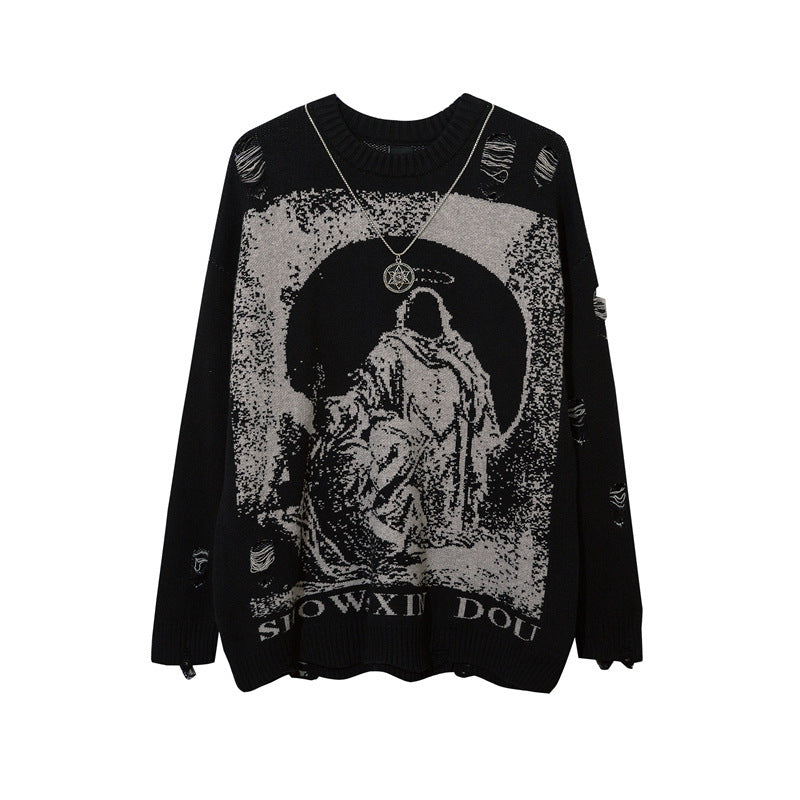 Street Hip-hop Ripped Hole Oversized Pullover Sweater