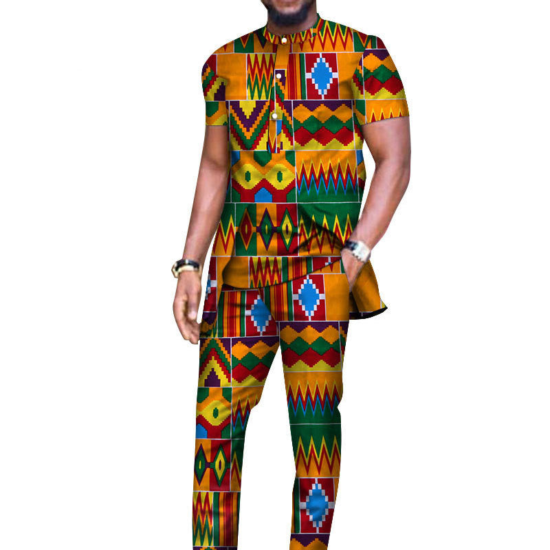 African Men's T-shirt And Pants Suit Cotton