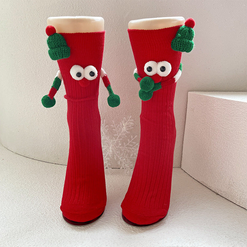 Cute Cartoon Christmas Socks Solid Cotton Middle-tube Socks For Adults And Children