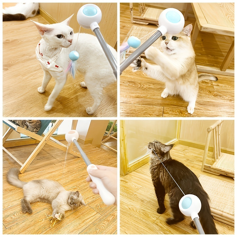 Bâton de jeu pour chat, baguette rétractable pour chat avec tête de rechange, jouet en plumes pour chat, jouet interactif pour chat d'intérieur pour soulager l'ennui et l'exercice