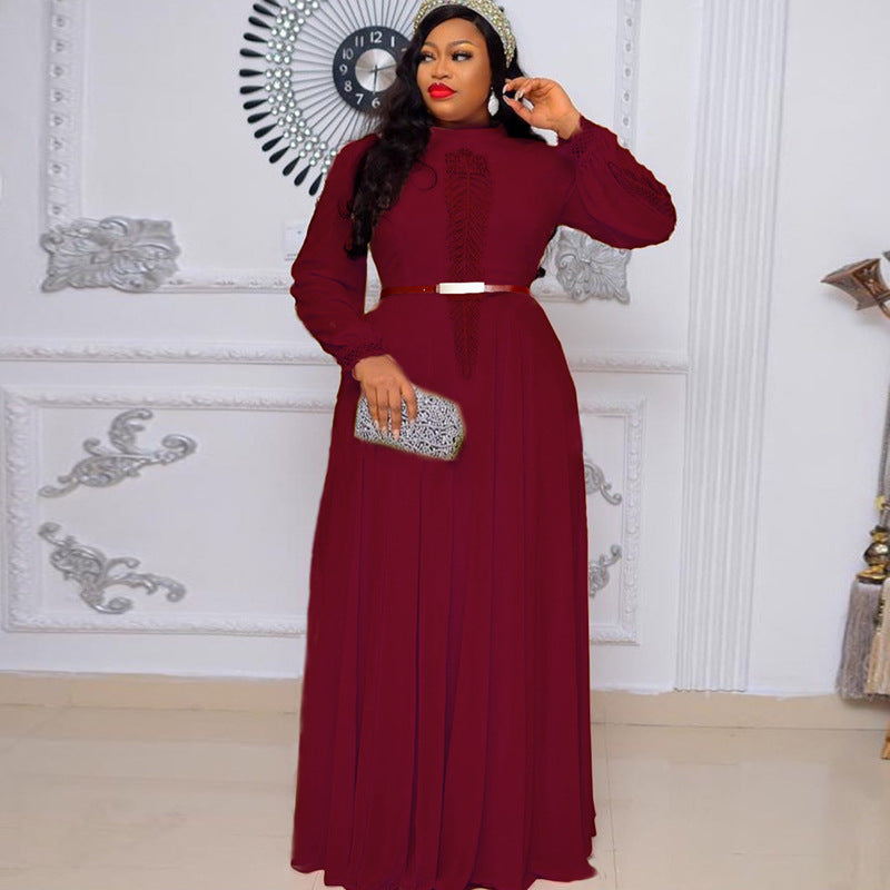 African Plus Size Long Sleeve Big Hem Chiffon Dress