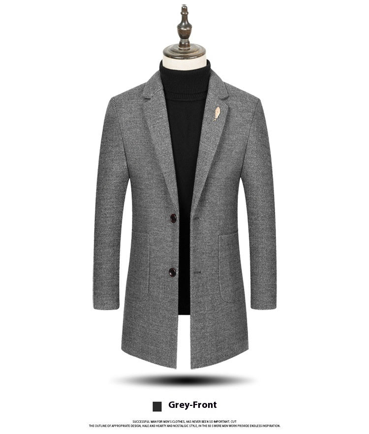 Men's Lapel Herringbone Slim-fit Cashmere Coat