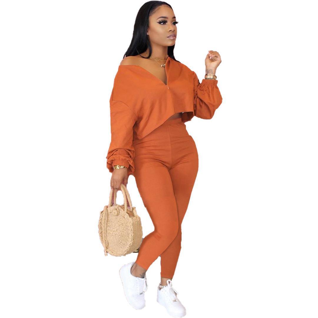 Women's Solid Color Temperament Leisure Two-piece Set Long Sleeve Trousers Suit