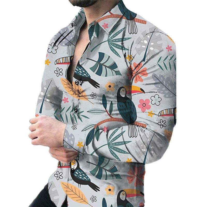 Men's Casual Long Sleeved Large Floral Shirt