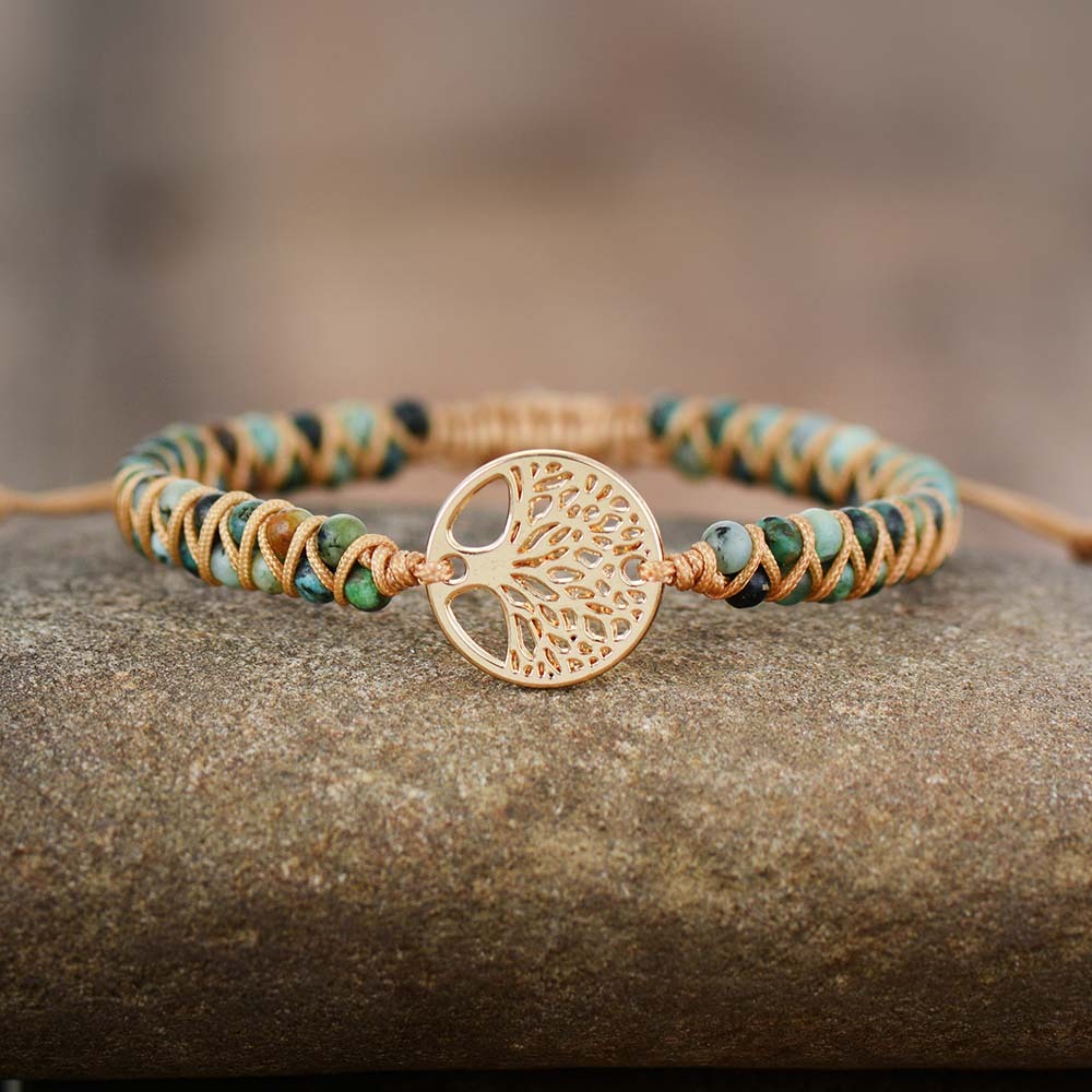 Tree Charm Bracelets African Japser String Braided Bracelets Yoga Handmade Friendship Lover Bracelet Tree of Life Charm Bracelet