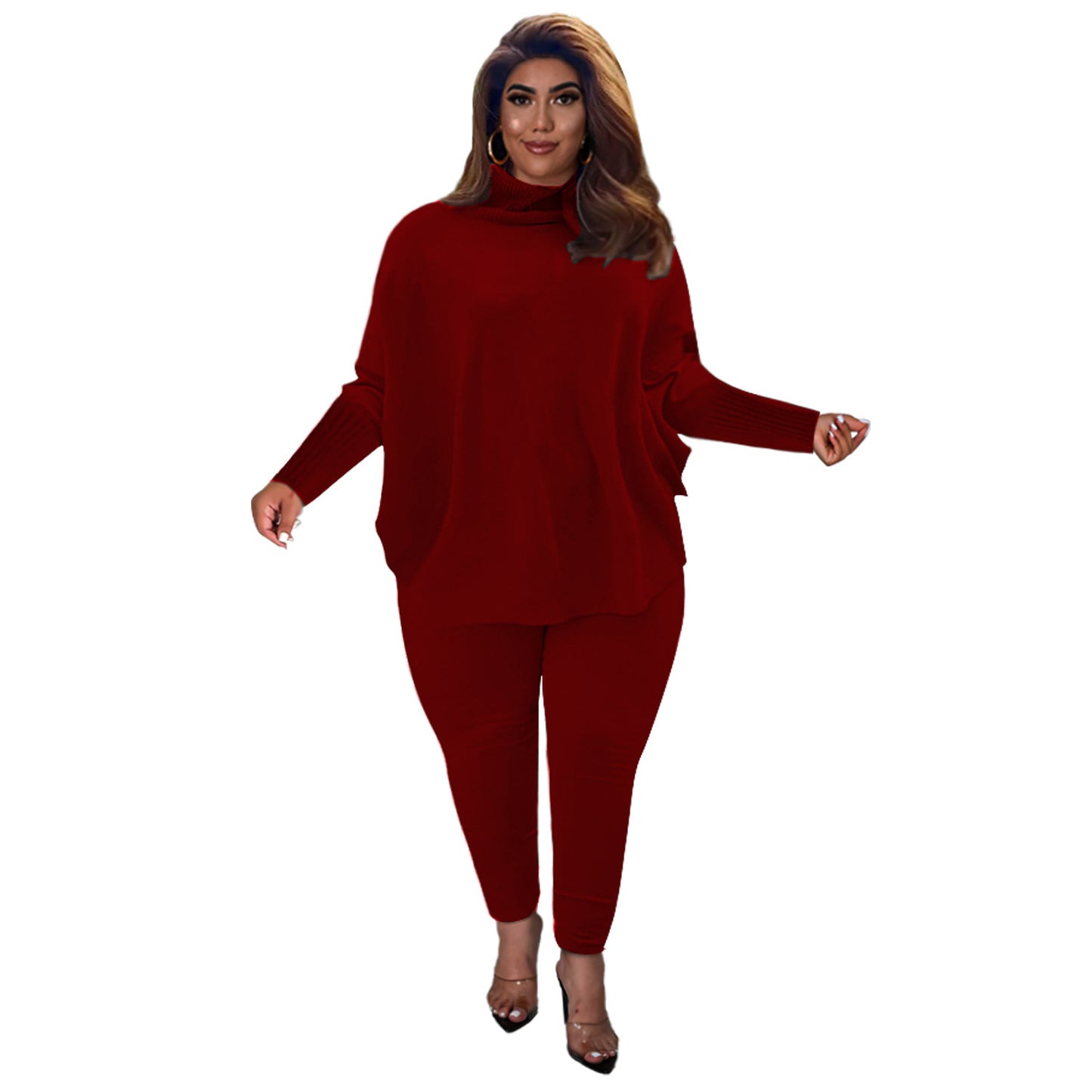 Women's Fashion Casual Solid Color Doll Sleeve Top Trousers Suit