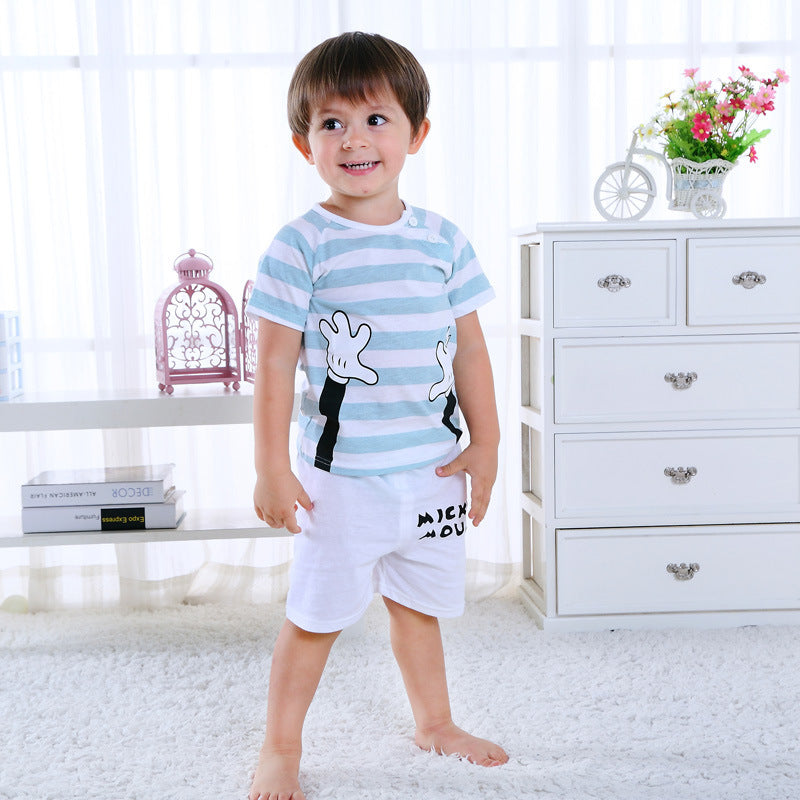 New baby suit cotton children's clothes summer boy two-piece suit