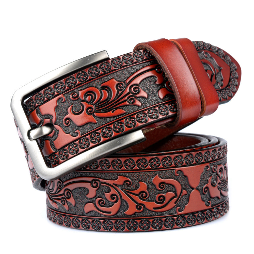 Carved Craft Men's Belt Fashion Cattlehide Leather Pant Belt