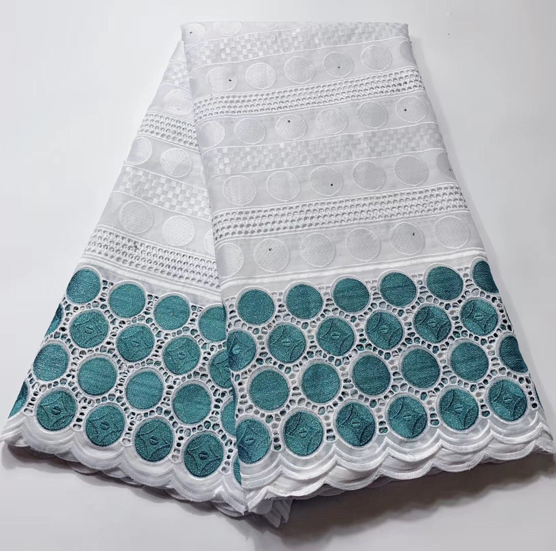 Polka Dot White Cotton African Lace Embroidered Fabric