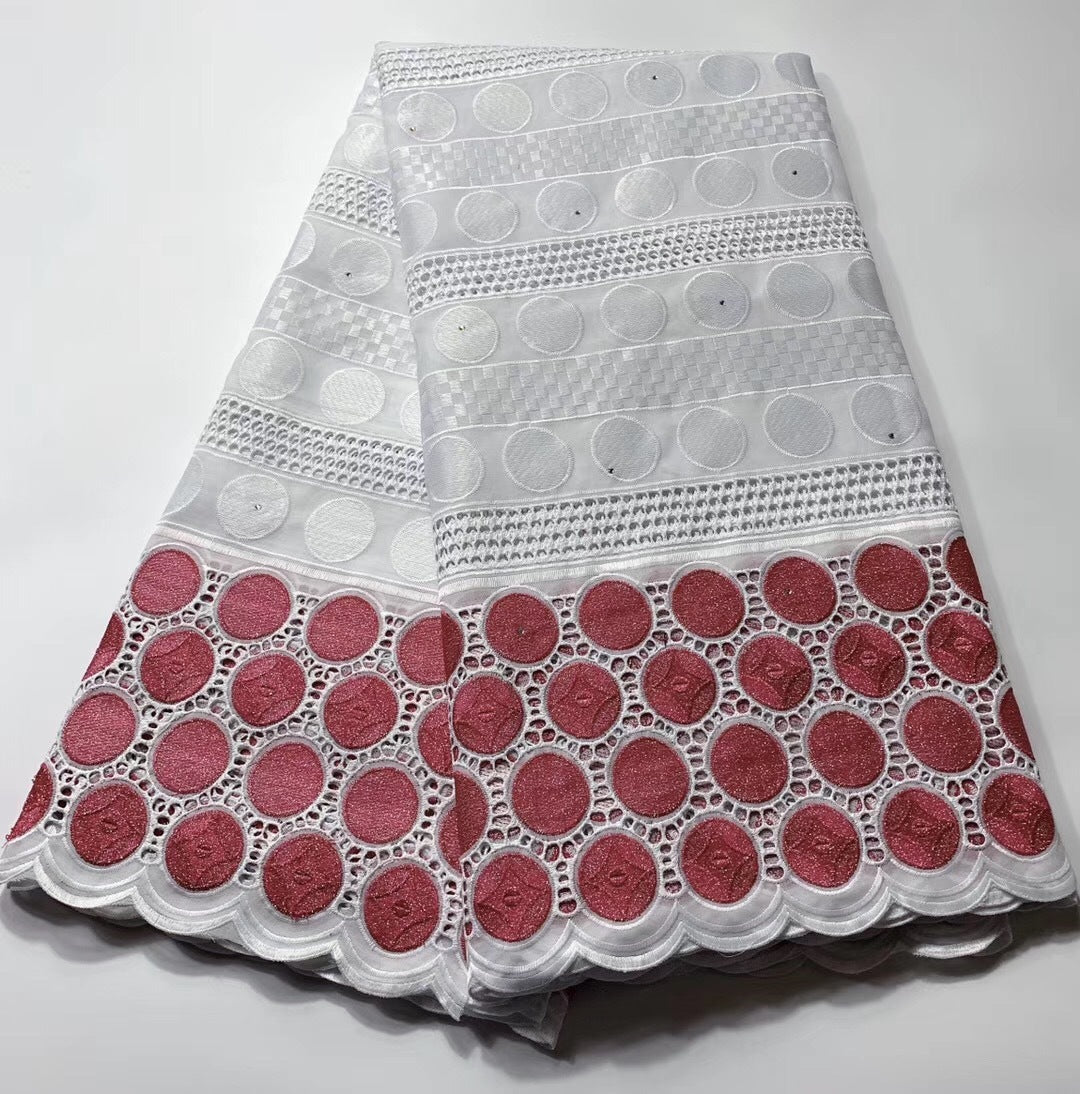 Polka Dot White Cotton African Lace Embroidered Fabric