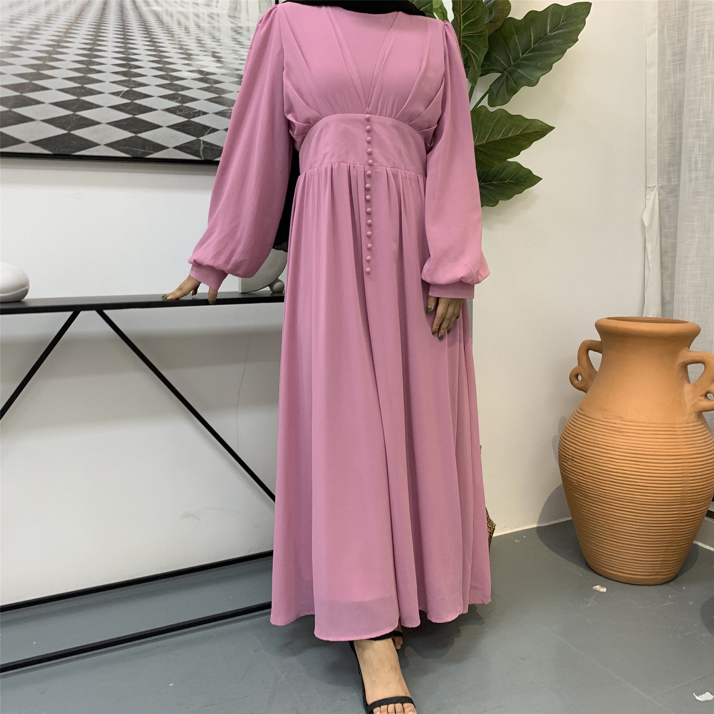 High-density Double Chiffon Fashion Simple And Elegant Muslim Dress