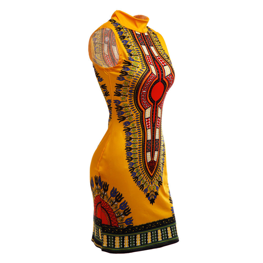 African Women's Dress, Sleeveless, Elastic, Bazin Print, Party Wear, Rich