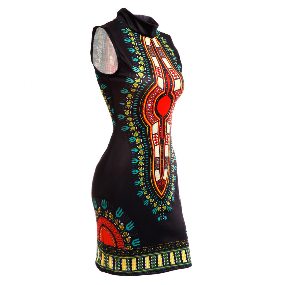 African Women's Dress, Sleeveless, Elastic, Bazin Print, Party Wear, Rich