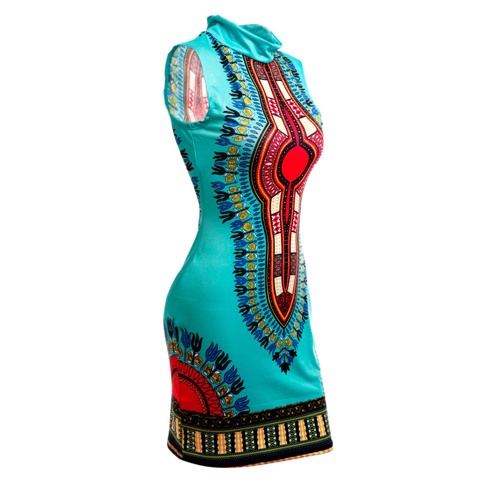 African Women's Dress, Sleeveless, Elastic, Bazin Print, Party Wear, Rich