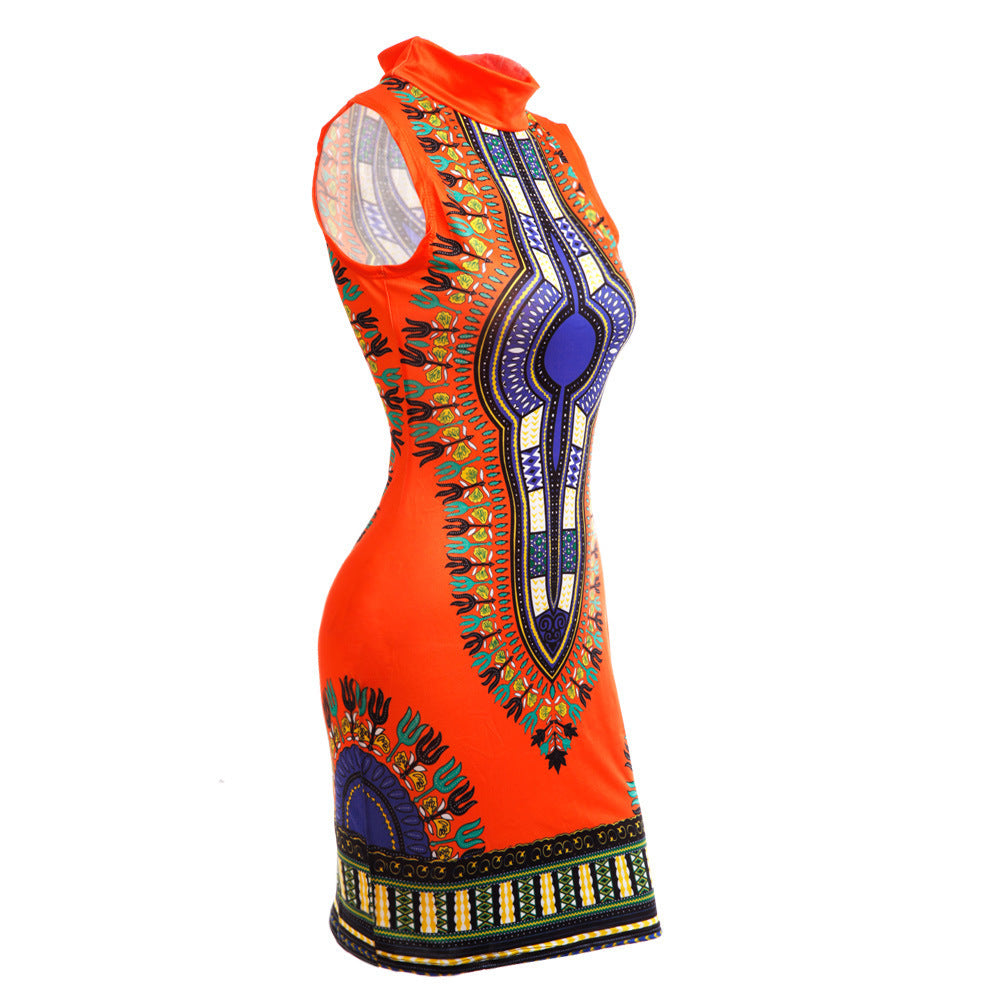 African Women's Dress, Sleeveless, Elastic, Bazin Print, Party Wear, Rich