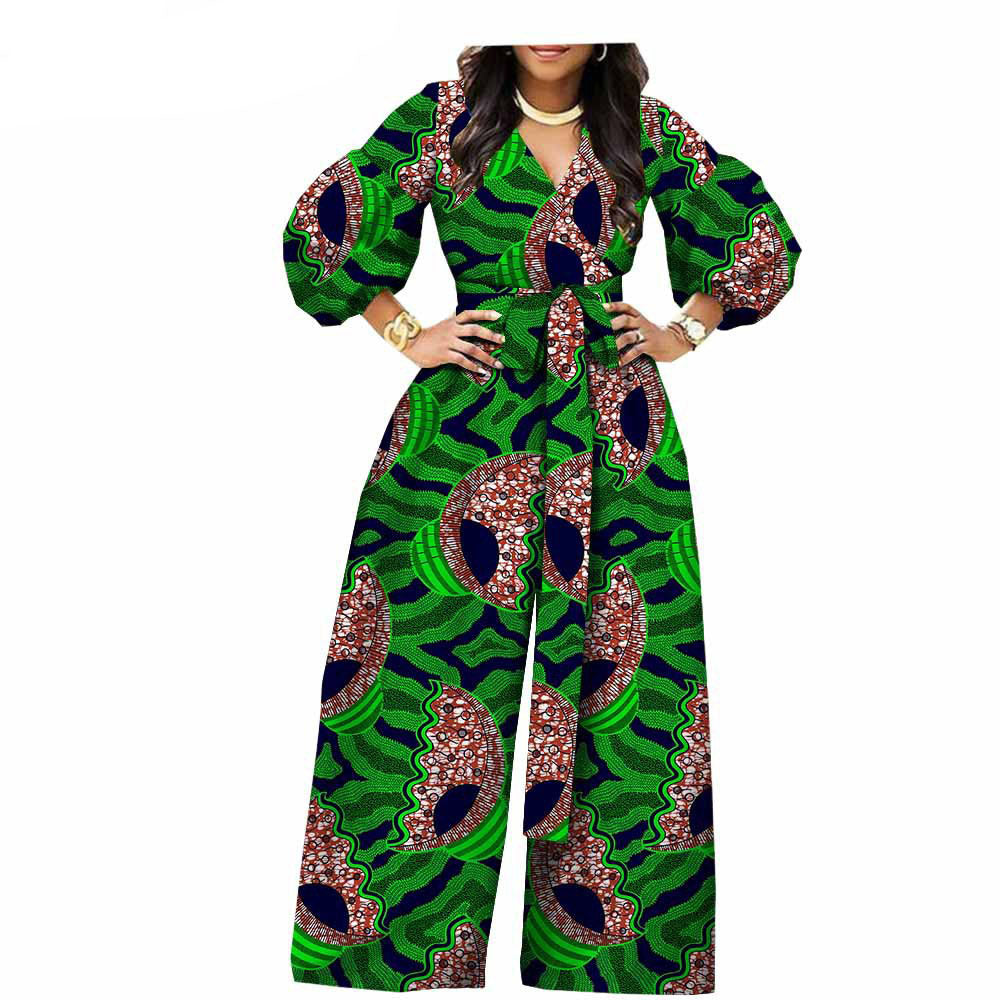 New Style African Ethnic Printed And Dyed Wax Cloth Cotton Printed Real Wax Ladies Jumpsuit