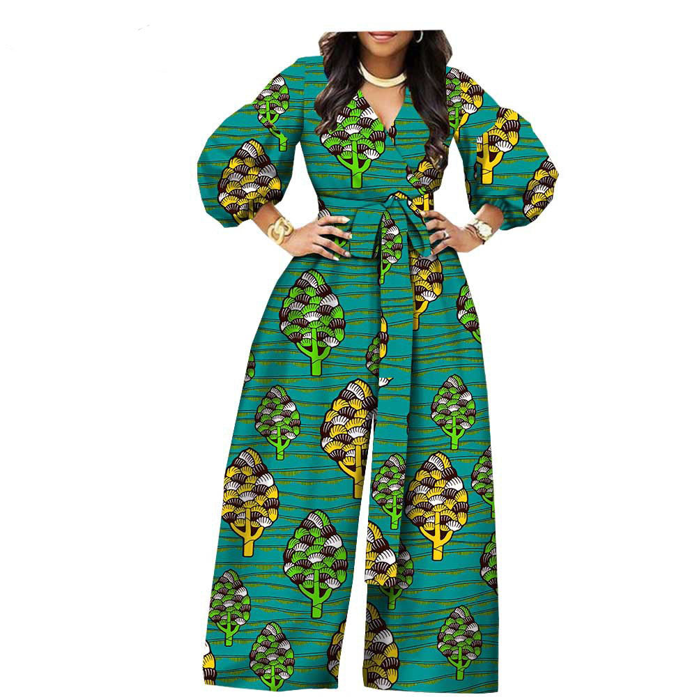 New Style African Ethnic Printed And Dyed Wax Cloth Cotton Printed Real Wax Ladies Jumpsuit