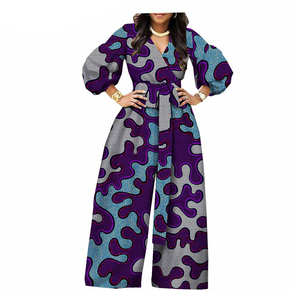 New Style African Ethnic Printed And Dyed Wax Cloth Cotton Printed Real Wax Ladies Jumpsuit