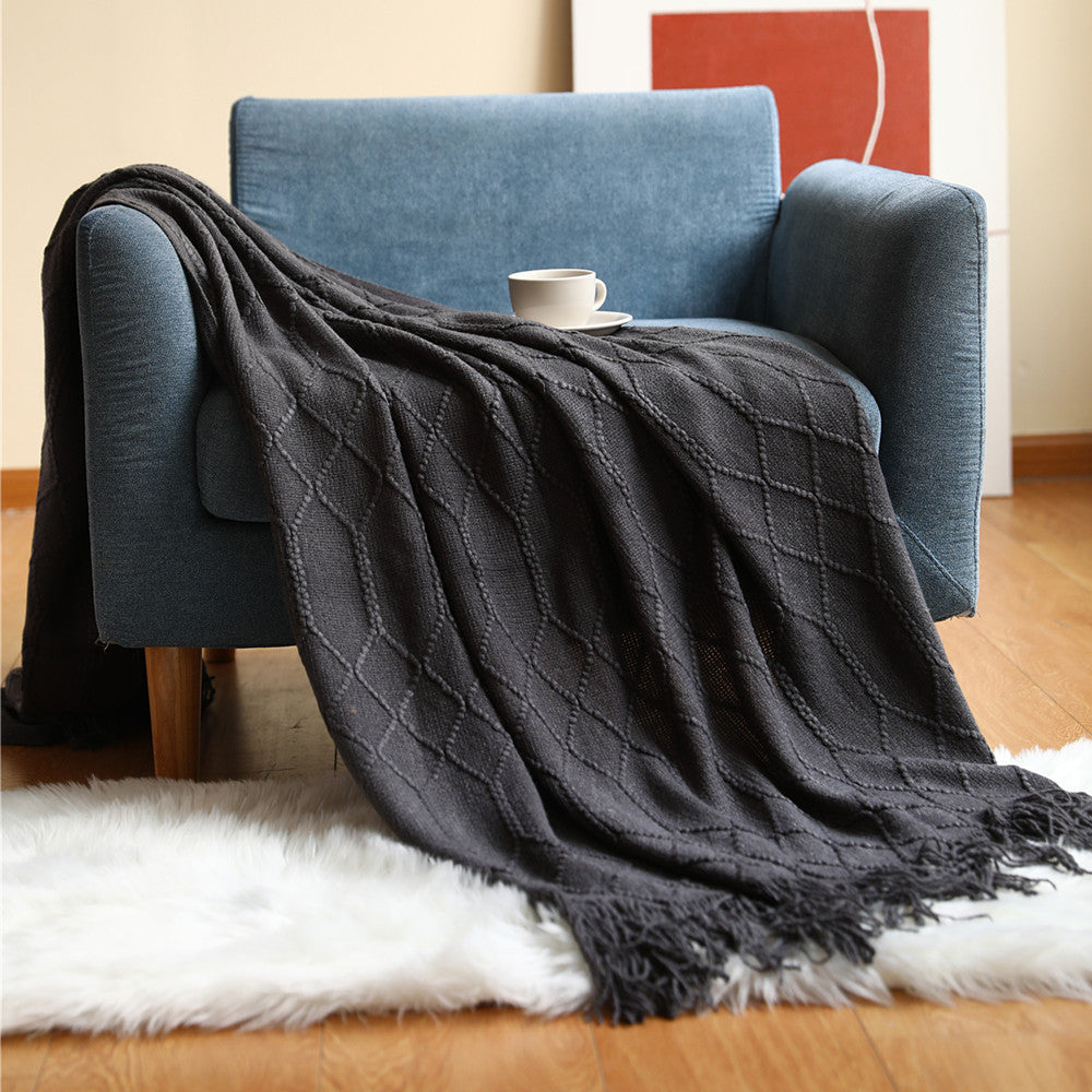 Pure Color Coral Fleece Knitted Sofa Blanket