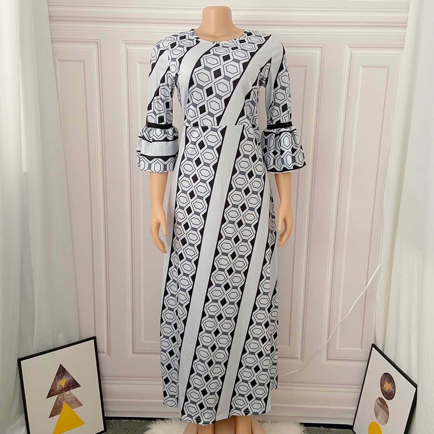 European And American Large-Size Women's Long-Sleeve Cross-border Source Of Spring Printed African Dress