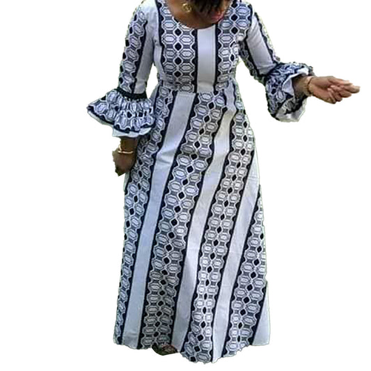 European And American Large-Size Women's Long-Sleeve Cross-border Source Of Spring Printed African Dress