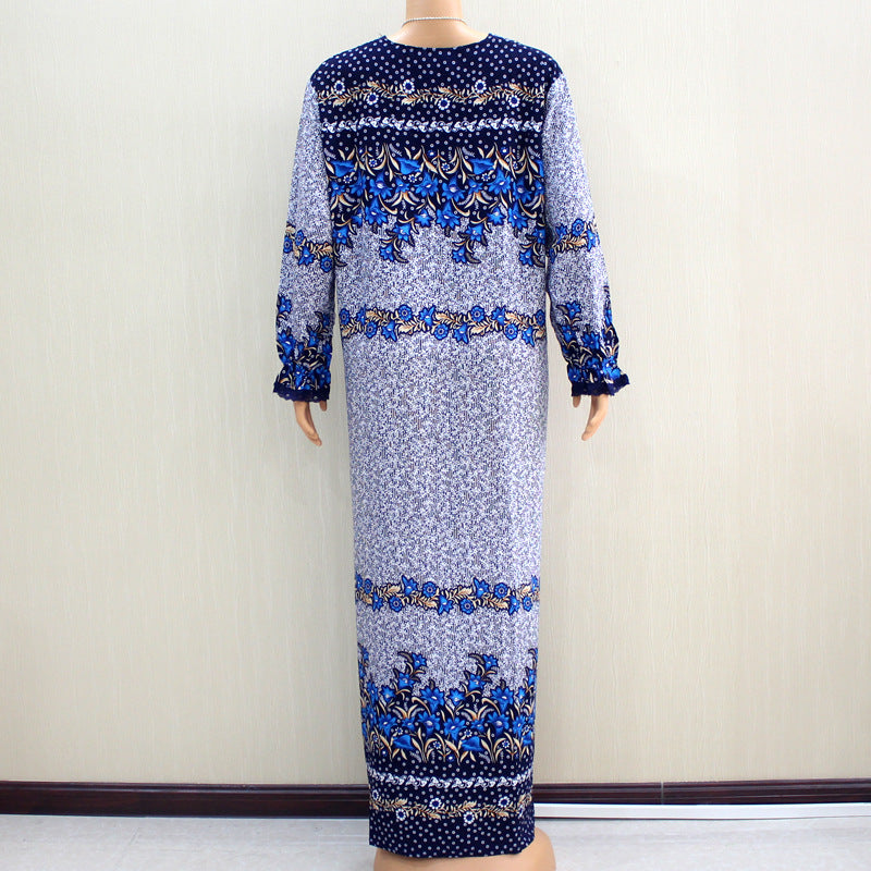 Embroidered Neckline Long Sleeve Lace Printed African Elegant Noble Lady Long Dress