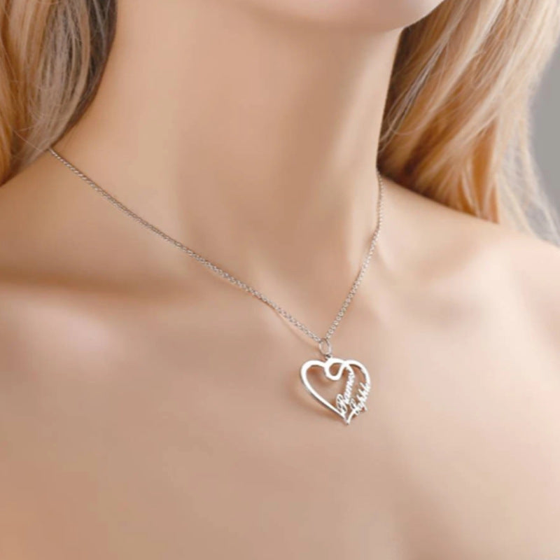 Double Heart Necklace Personalized Necklaces Pendant Gifts Stainless Steel For Women