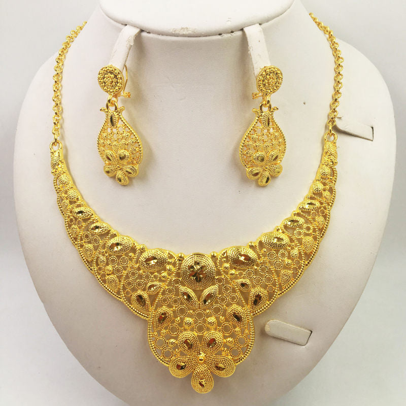 Gold Jewellery African Wedding Gifts Women Necklace Earrings