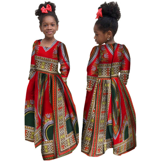 African Girl's Dress Cotton Long-sleeved Daxiji Dress