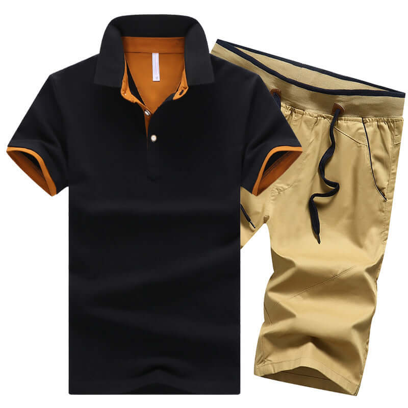 Men's Lapel Cotton Polo Shorts Plus Size Cotton Casual Sports Suit