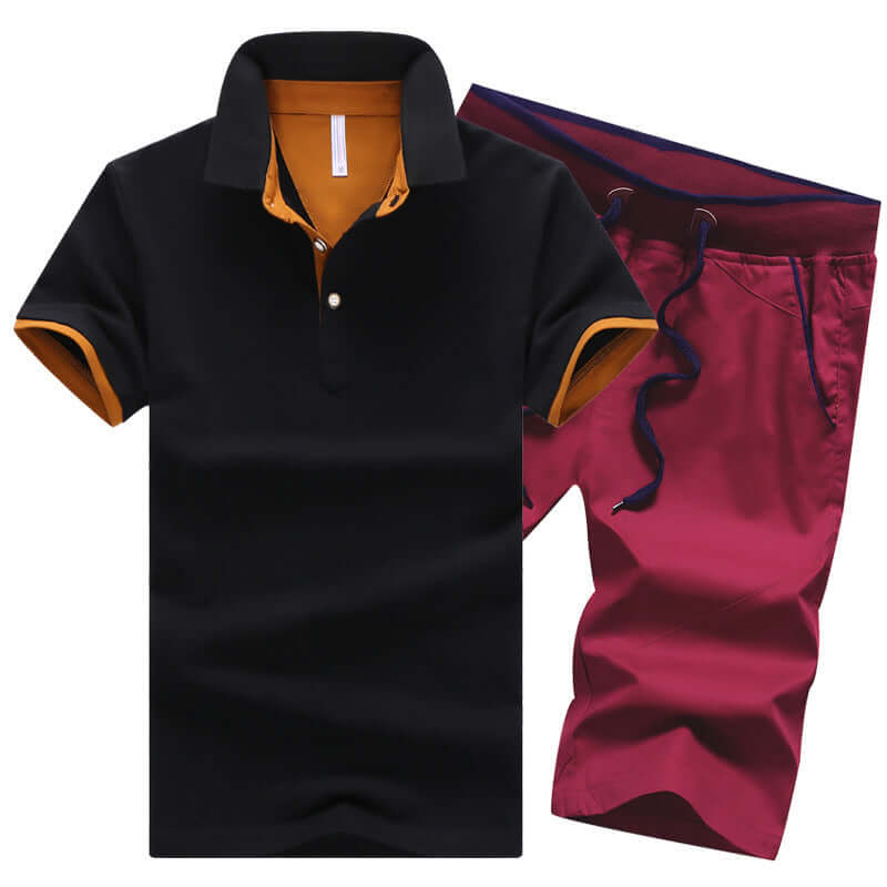 Men's Lapel Cotton Polo Shorts Plus Size Cotton Casual Sports Suit