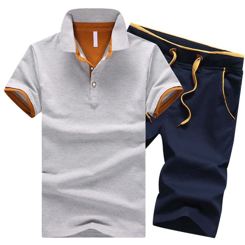 Men's Lapel Cotton Polo Shorts Plus Size Cotton Casual Sports Suit