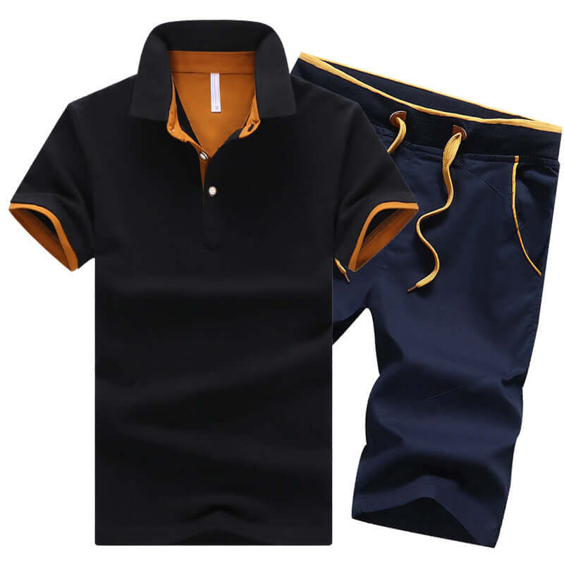 Men's Lapel Cotton Polo Shorts Plus Size Cotton Casual Sports Suit