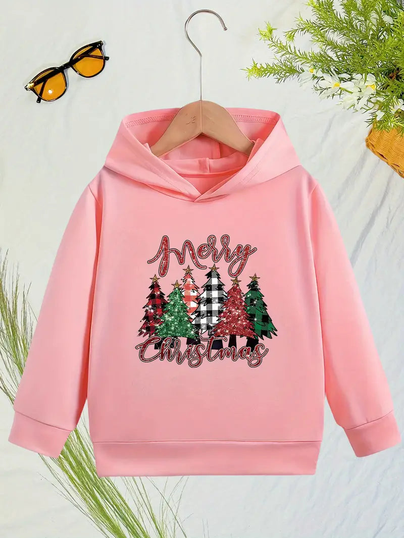 Sweats à capuche confortables à imprimé sapin de Noël pour filles