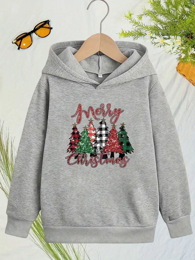 Sweats à capuche confortables à imprimé sapin de Noël pour filles