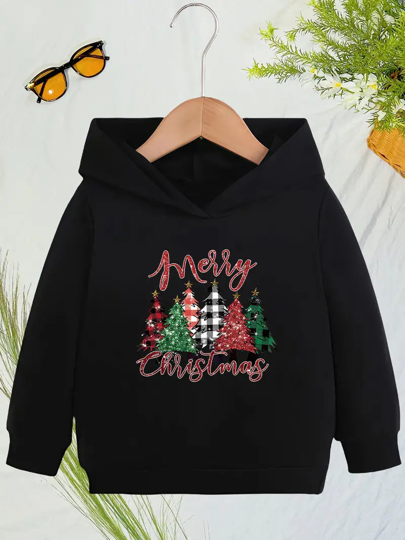 Sweats à capuche confortables à imprimé sapin de Noël pour filles