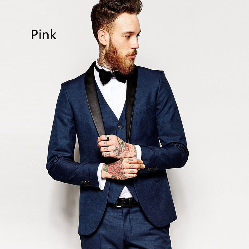 Men's Fashion Simple Solid Color Suit Three-piece Set