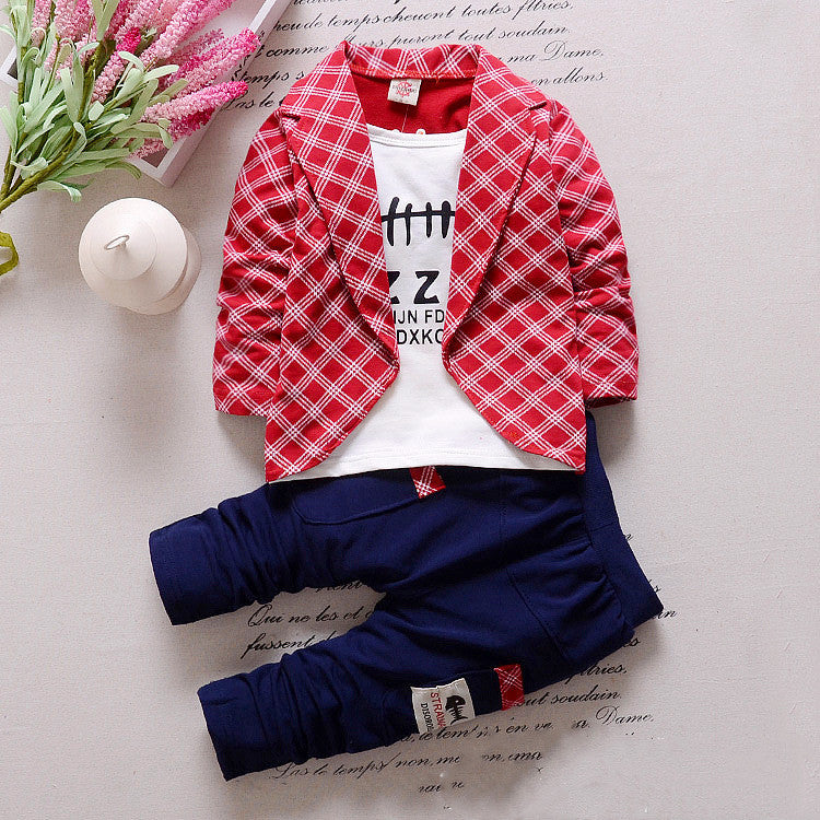 Boy'S Suit Cotton Fake Three-Piece Small Suit Suit 1-4 Years Old Children'S Two-Piece Suit