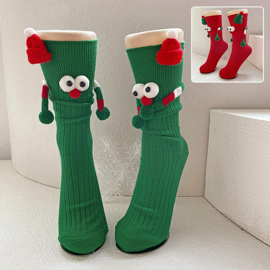 Cute Cartoon Christmas Socks Solid Cotton Middle-tube Socks For Adults And Children