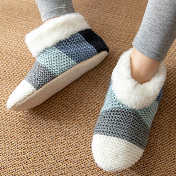 Women's Color-matching Knitted Plush Floor Socks Home Indoor Warm Non-slip Carpet Socks Winter Fashion