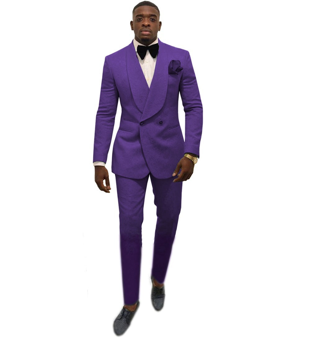 Men's Fashion Solid Color Suit Top Pants Set