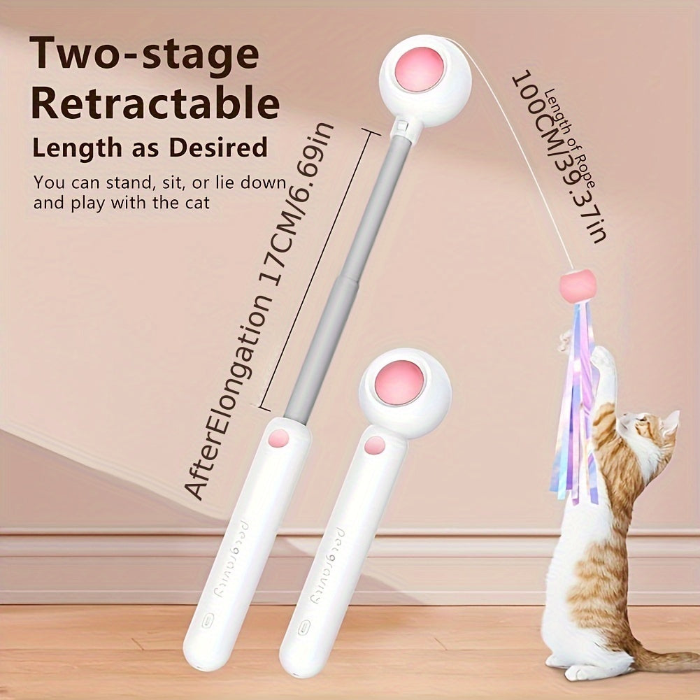 Bâton de jeu pour chat, baguette rétractable pour chat avec tête de rechange, jouet en plumes pour chat, jouet interactif pour chat d'intérieur pour soulager l'ennui et l'exercice