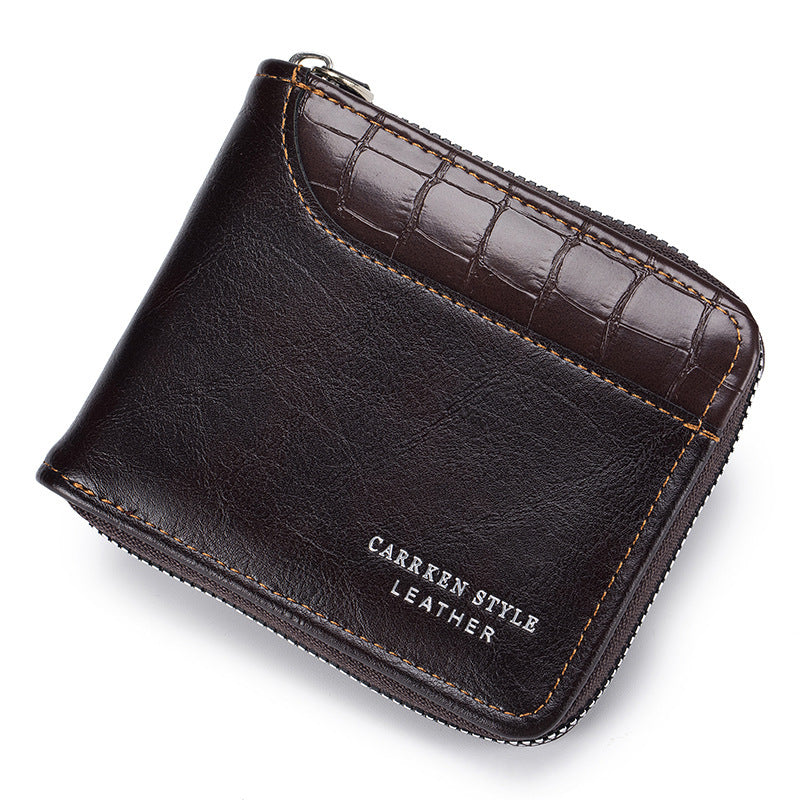 Men's Short Wallet Stitching Stone Pattern Large Capacity Tri-fold Bag