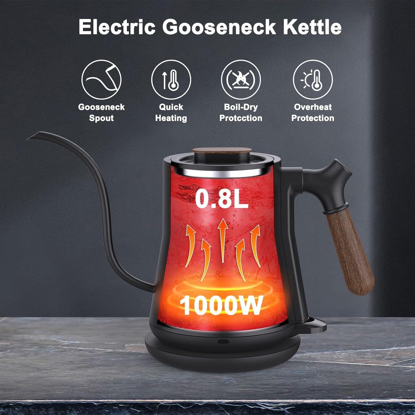 Gooseneck Electric Kettle, Pour Over Coffee Kettle Hot Water Tea Kettle,Stainless Steel Inner With Leak Proof Design,Rapid Heating, Auto Shutoff