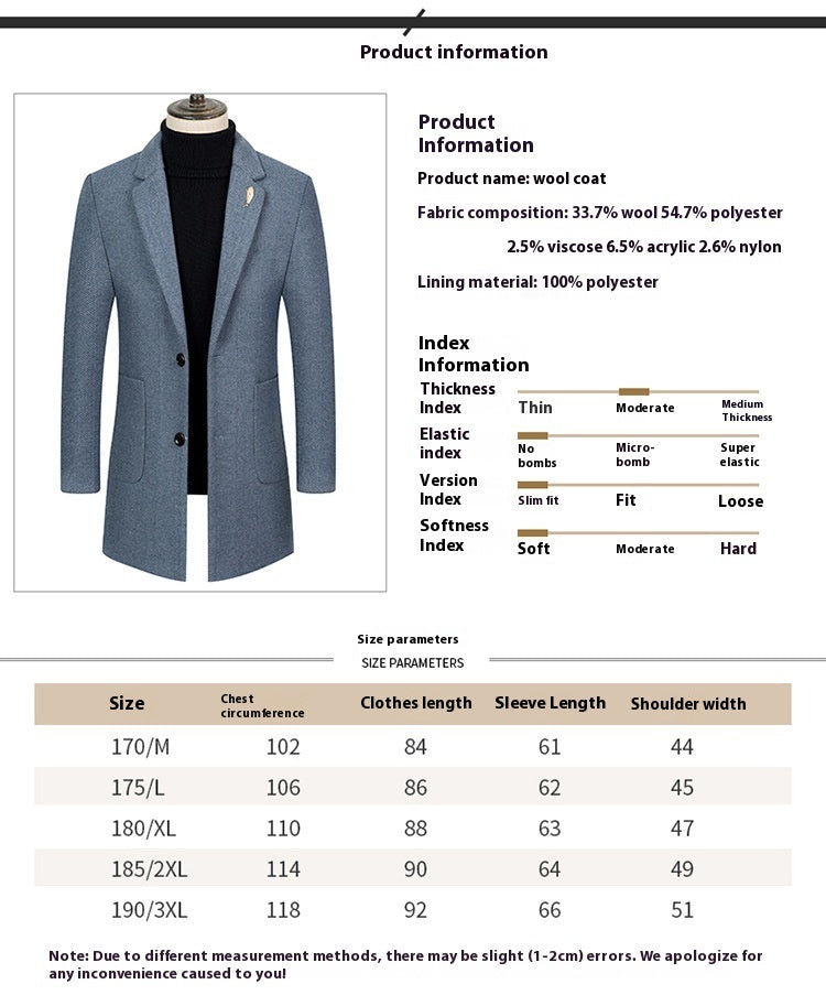 Men's Lapel Herringbone Slim-fit Cashmere Coat