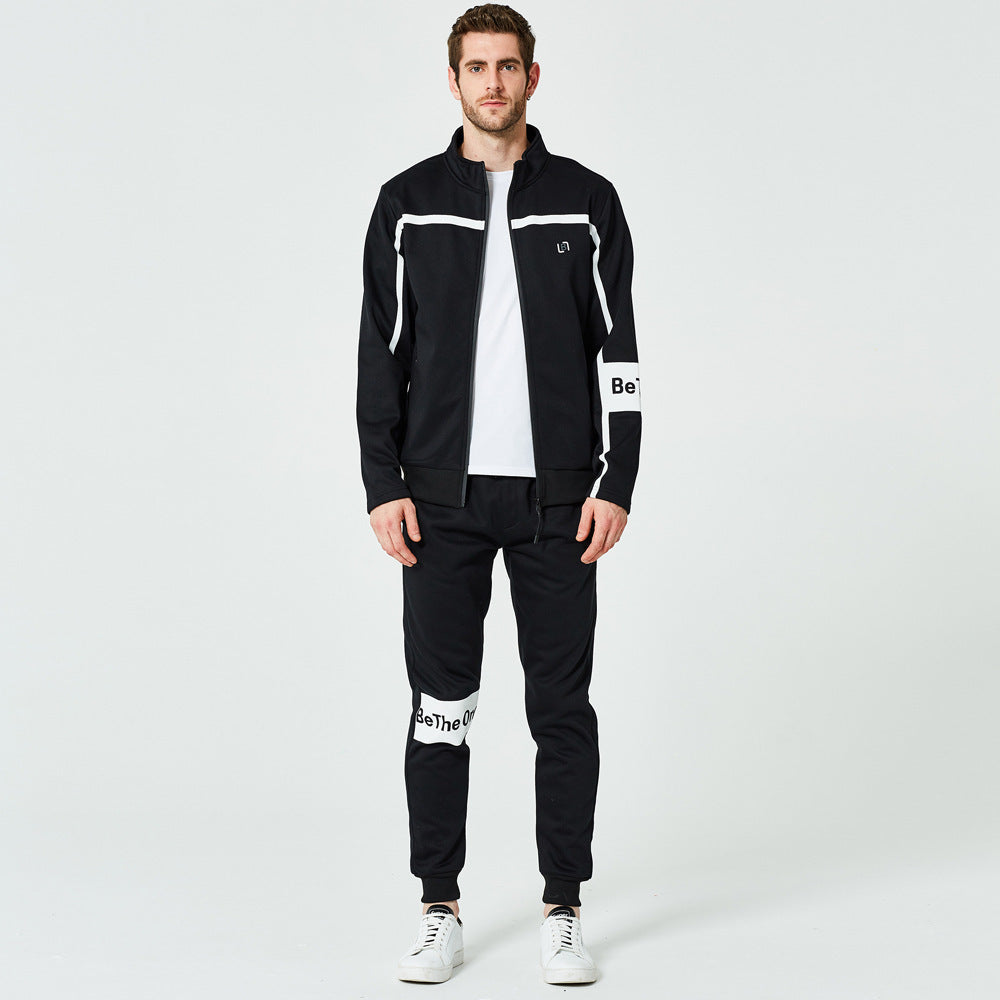 Line English printed zipper sport suit