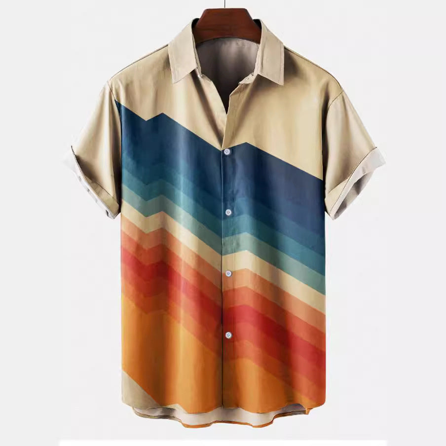 Men's Striped Printed Short Sleeved Shirt