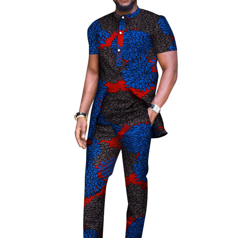 African Men's T-shirt And Pants Suit Cotton