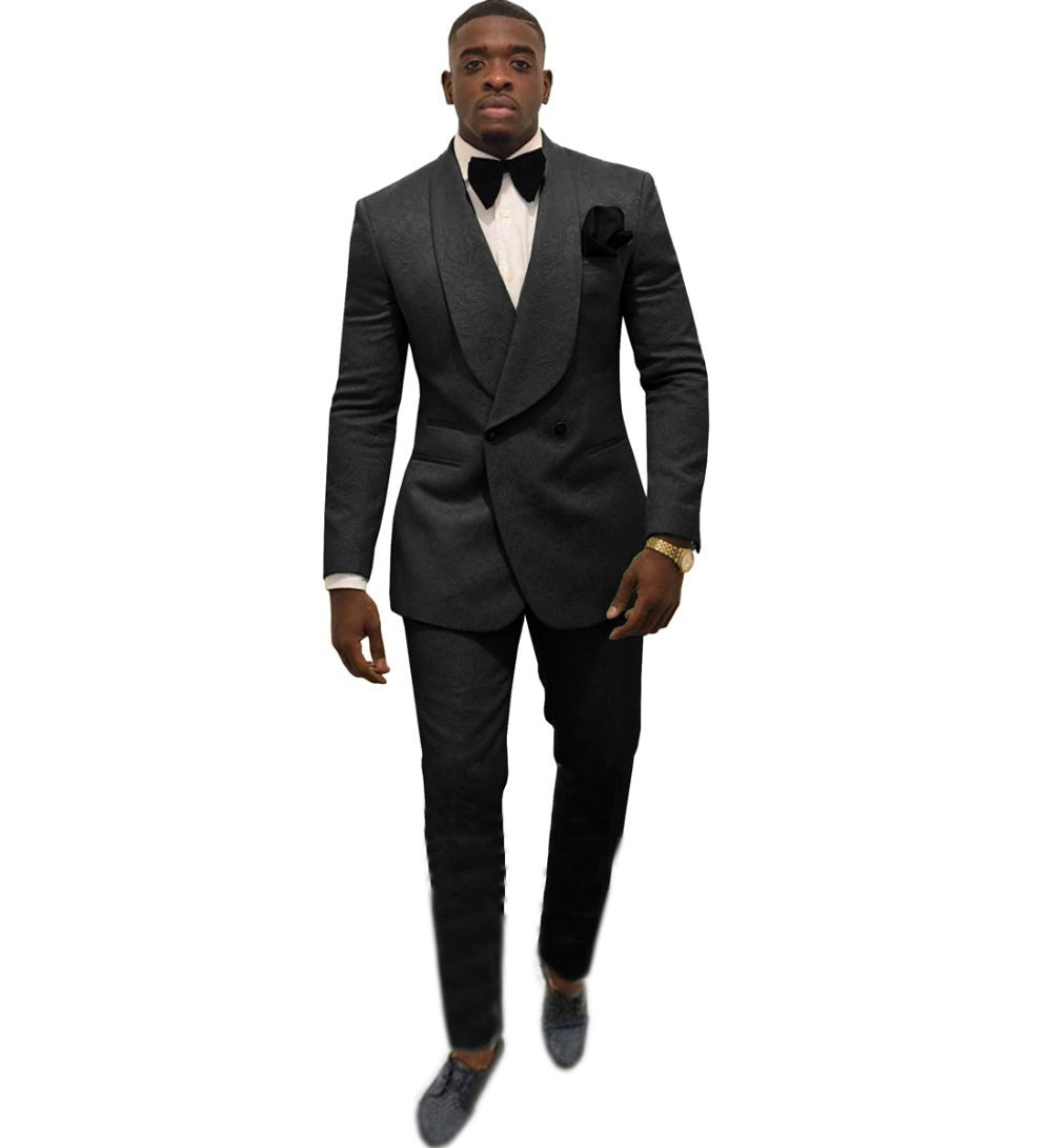 Men's Fashion Solid Color Suit Top Pants Set